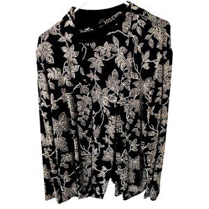 Ronni Nicole Evenings Womens Black & White Glitter Floral Sleeveless Blouse & Ca